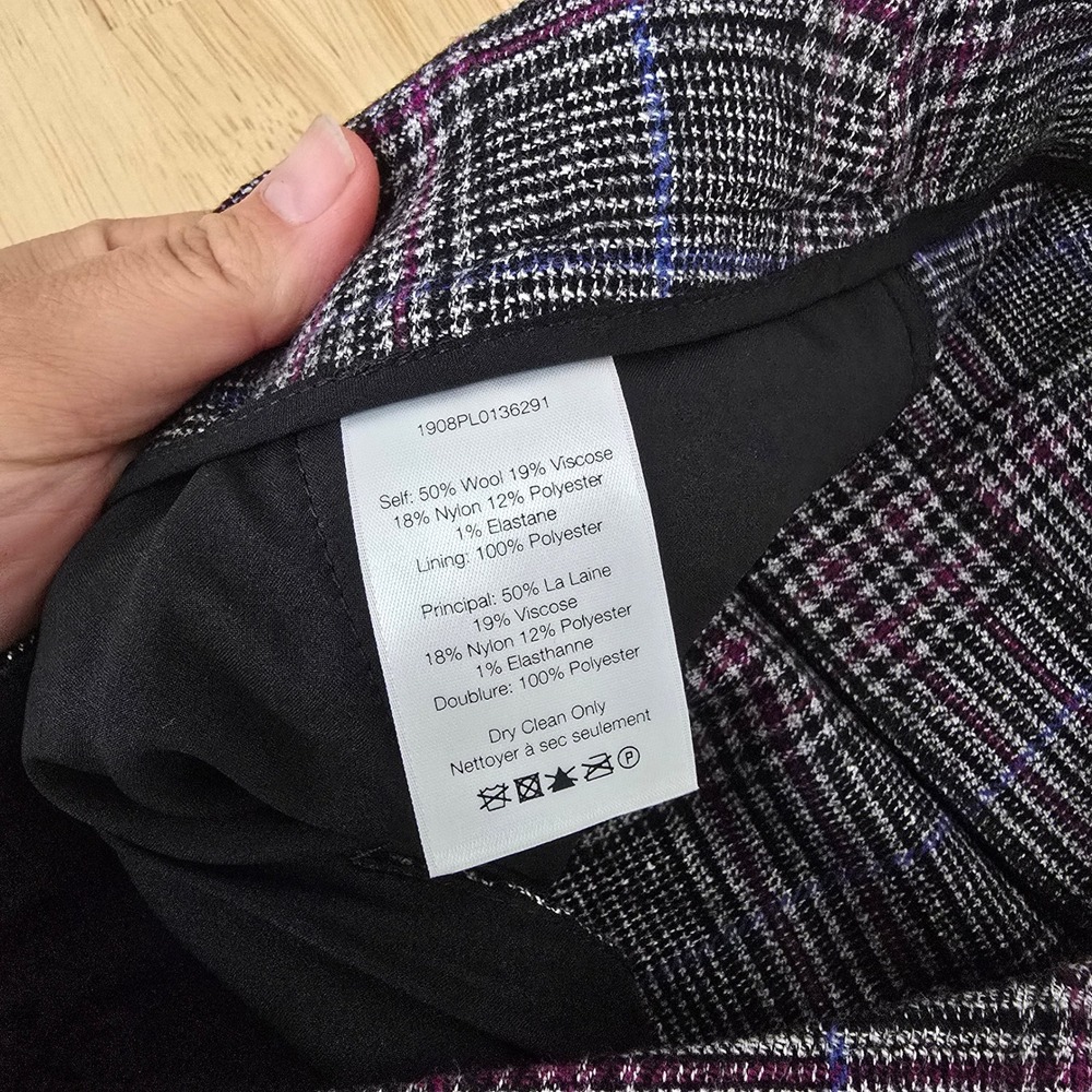 Veronica Beard Glen Plaid Wide Leg Sailor Button Pants Purple Blue Wool Size 12 - Picture 5 of 8